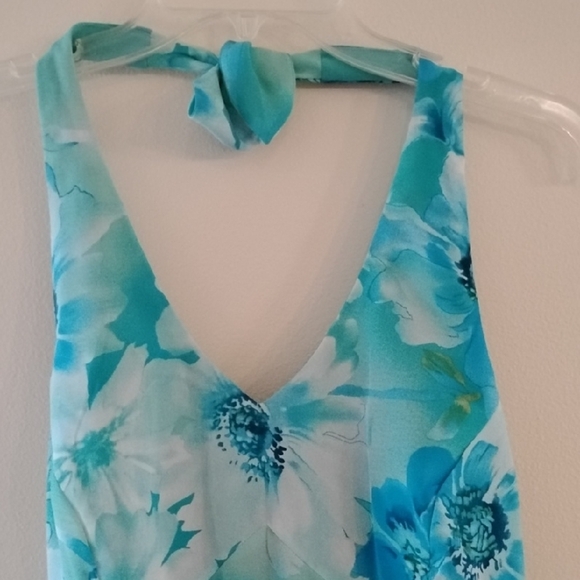 Floral Blue And Green Halter Dress - Picture 1 of 10